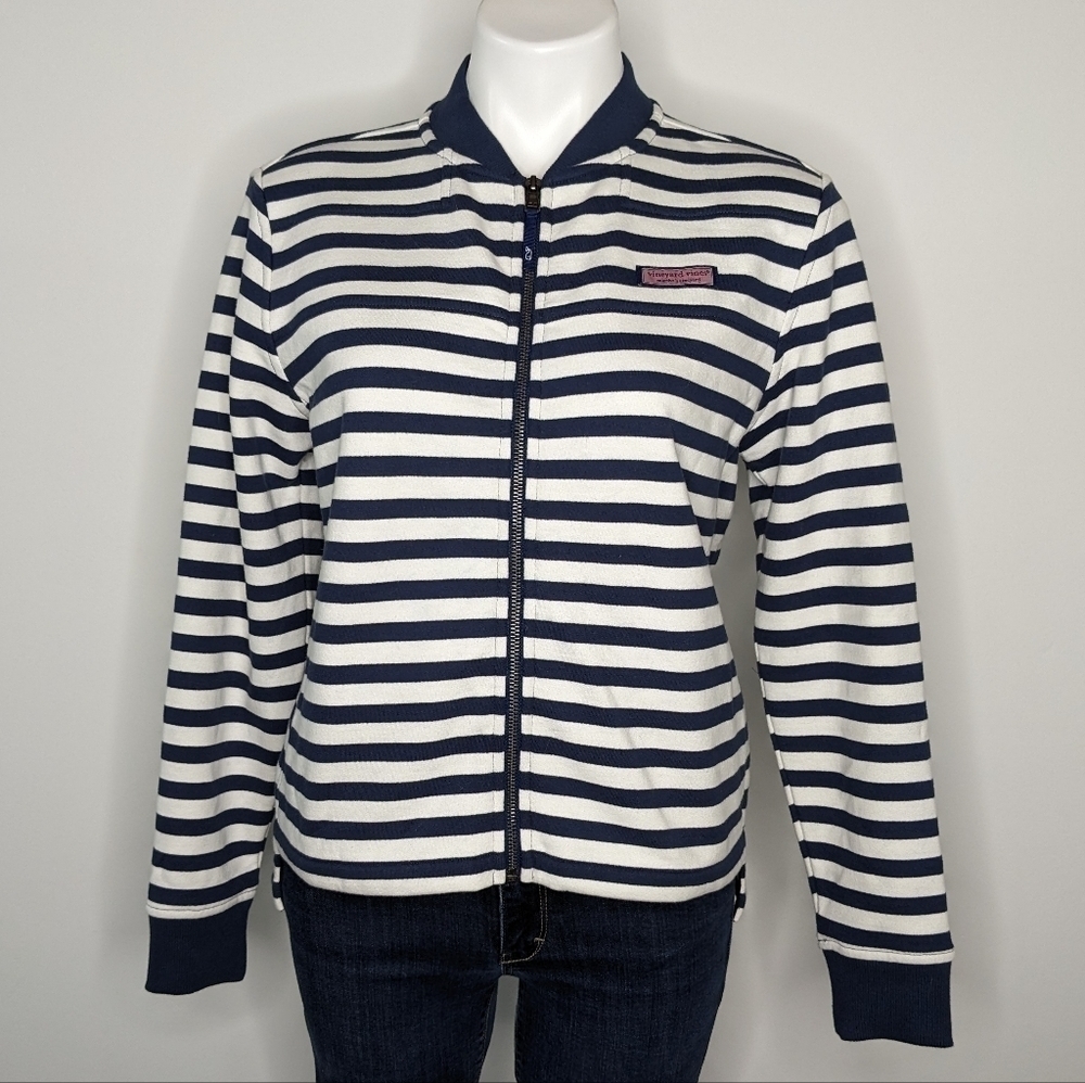 NWT Vineyard Vines blue white striped zip up long sleeve sweatshirt XS